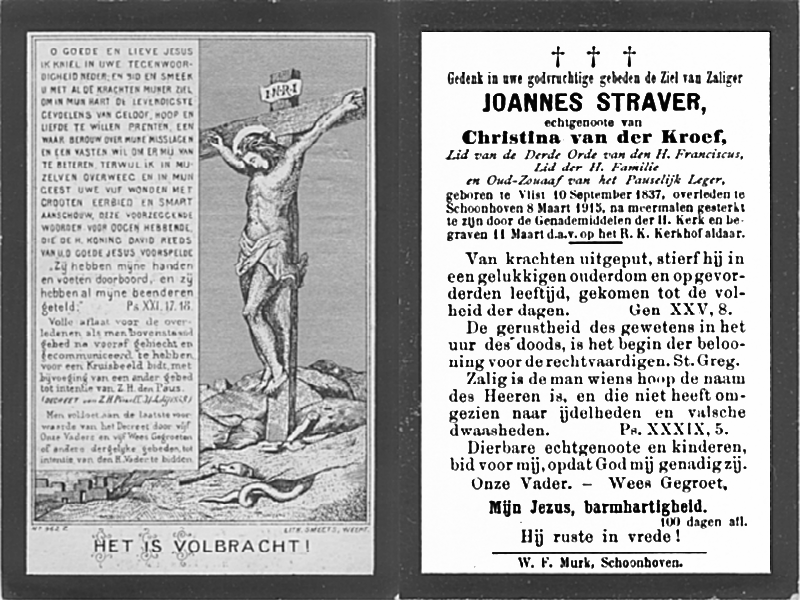 Bidprentje Joannes Straver ev Christina vd Kroef